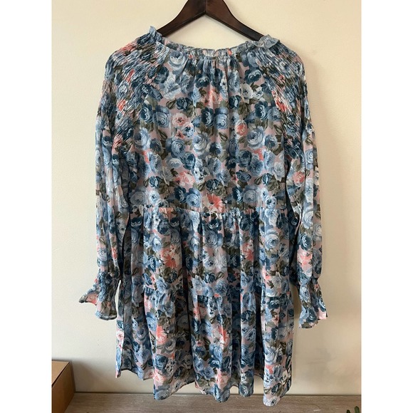 Chiffon Floral Print Dress - Peach Love California - Size Large - Picture 6 of 6